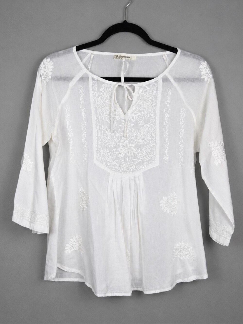 Laffaire White Embroidered Cotton Boho Peasant Top Cottagecore Large